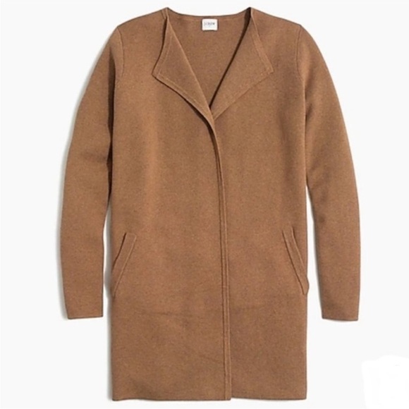 J Crew Factory small Vanessa Brown Open Cardigan Sweater Longline Office Knit - Picture 2 of 8